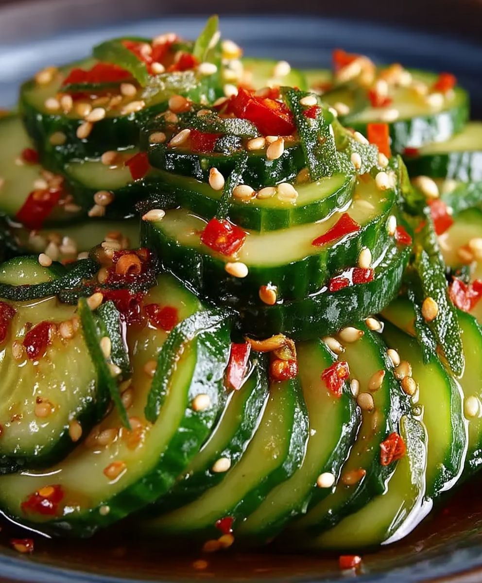 Asiatischer Gurkensalat Chili Sesam