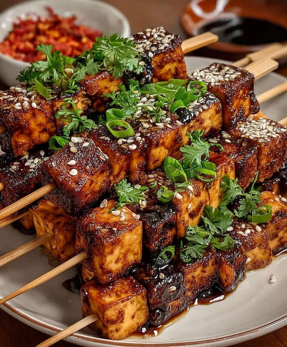 Knoblauch Soja Tofu Spieße