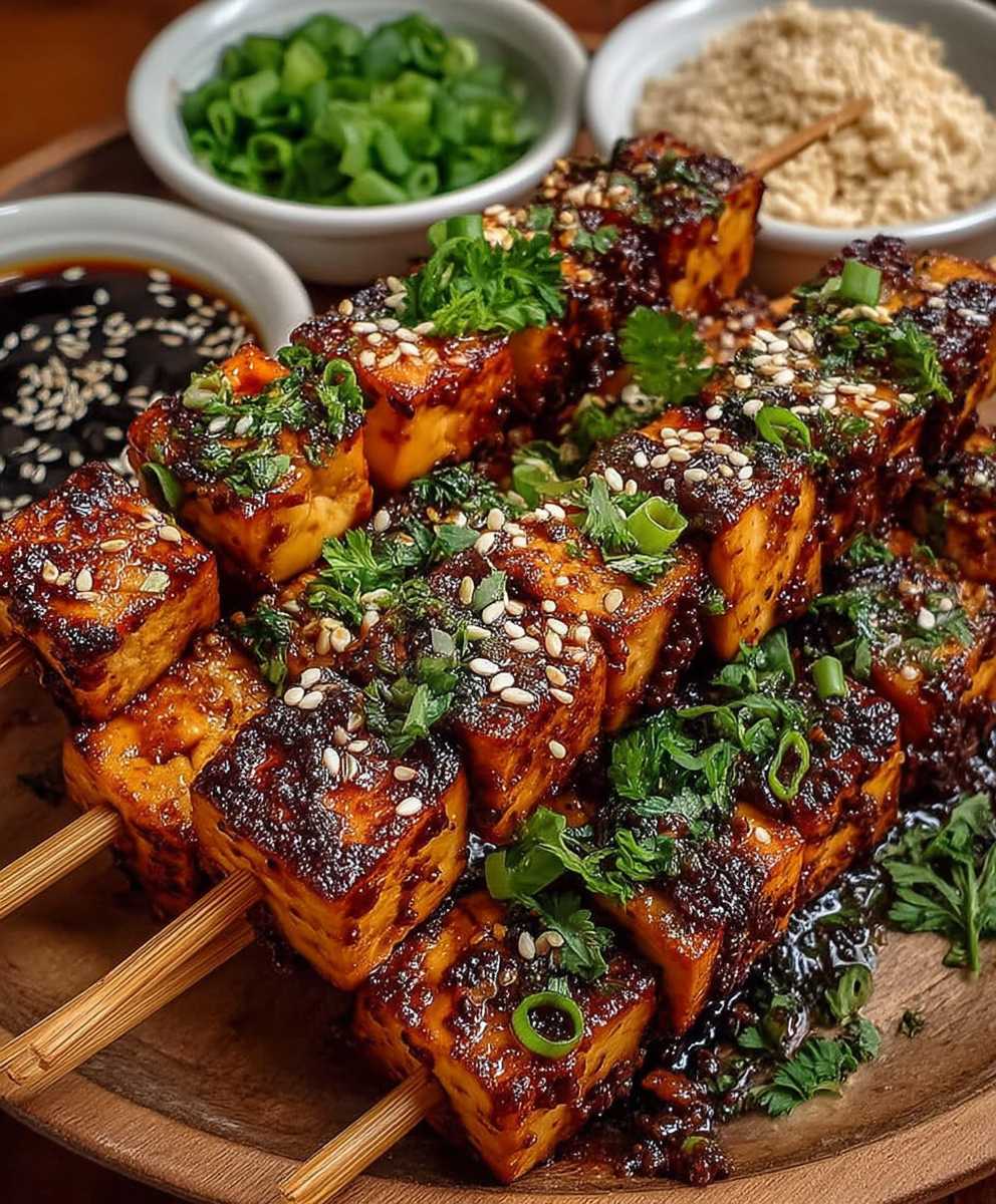 Knoblauch Soja Tofu Spieße