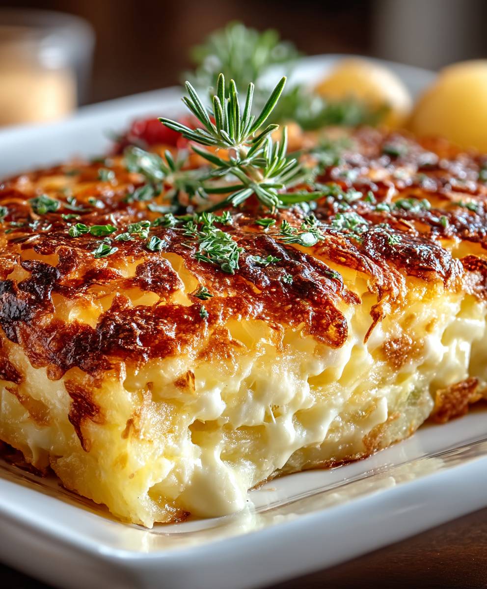 Hüttenkäse Kartoffelrösti Auflauf