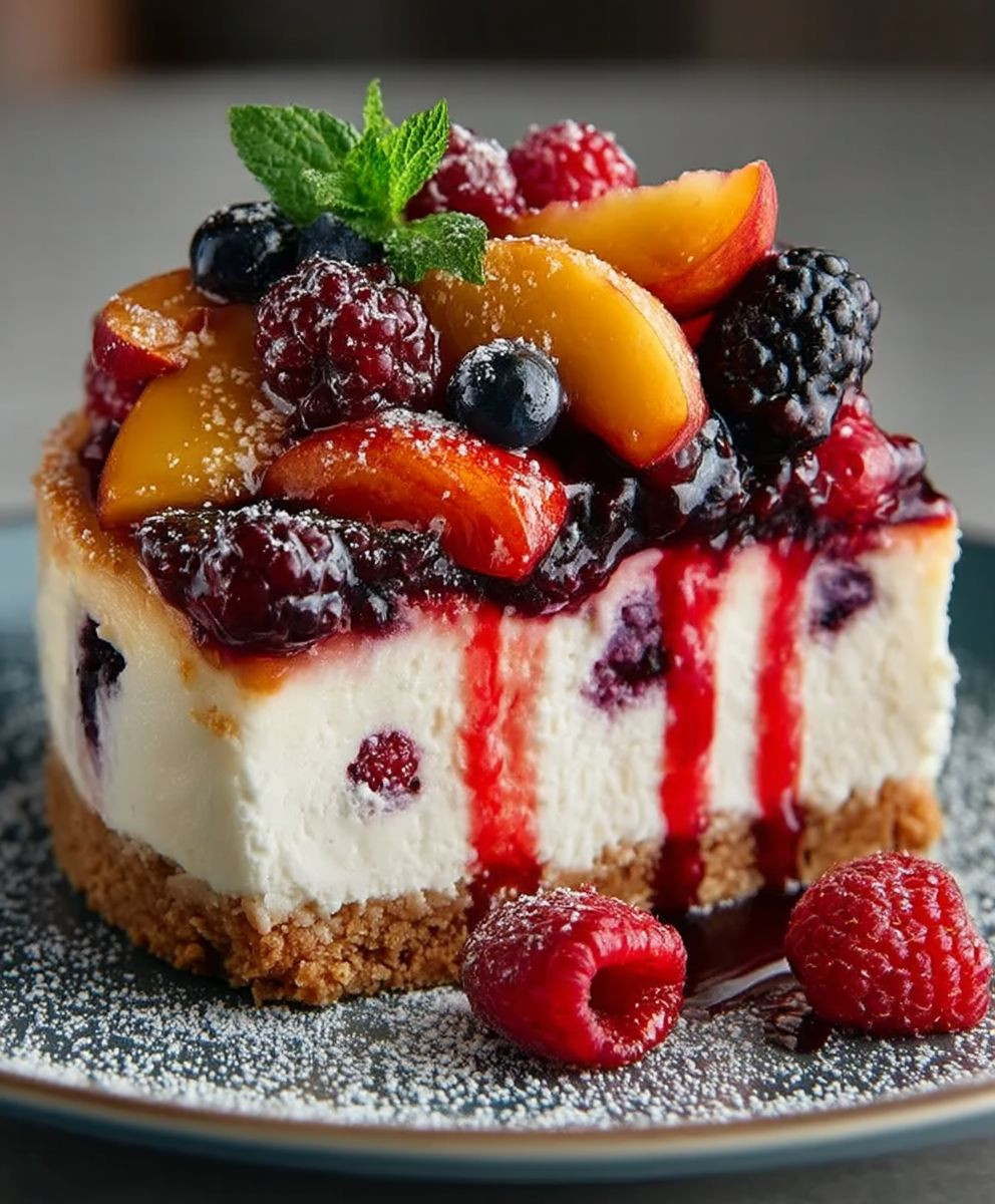 Sommer Beeren Pfirsich Käsekuchen