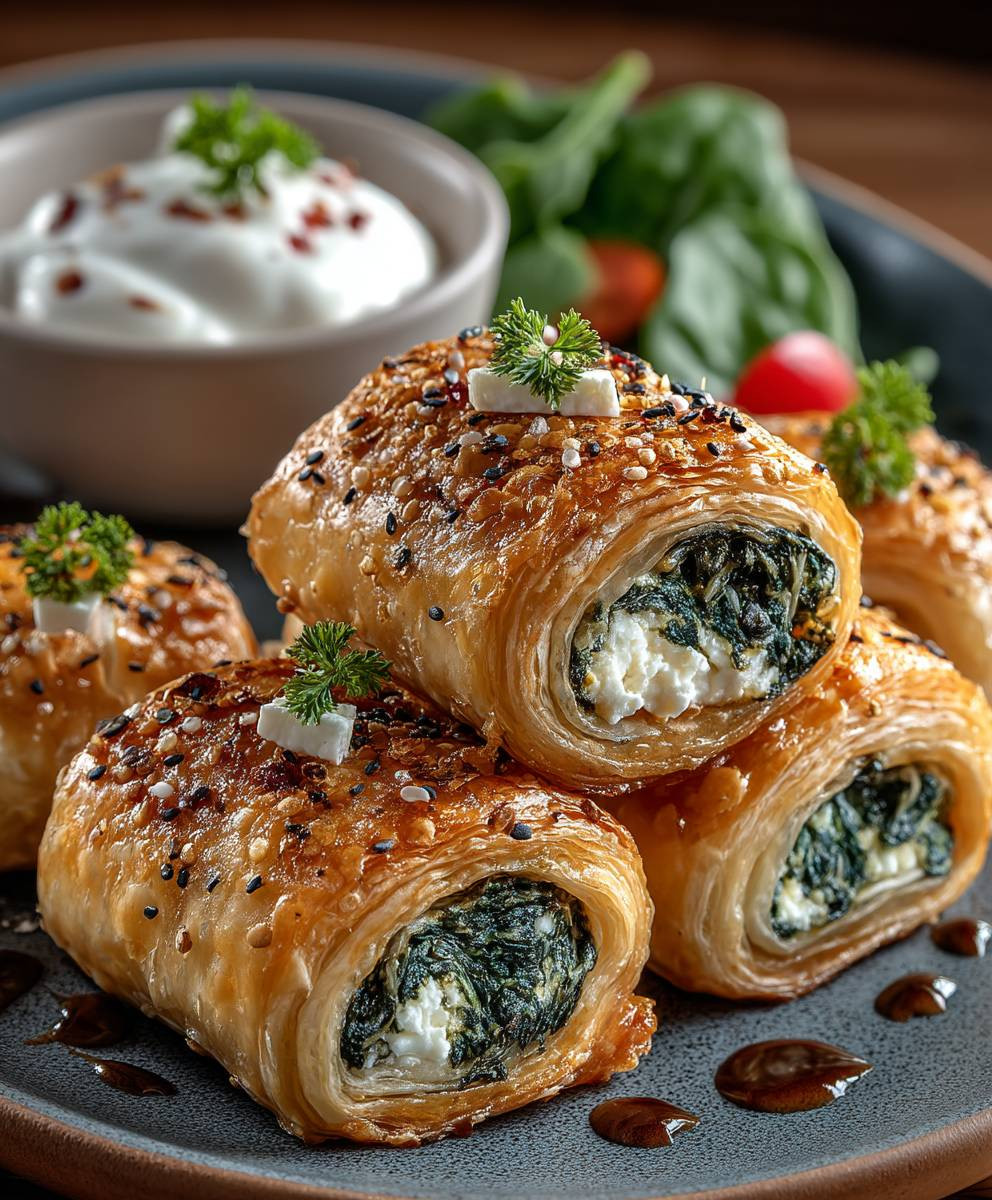 Spinat Feta Blätterteig Röllchen