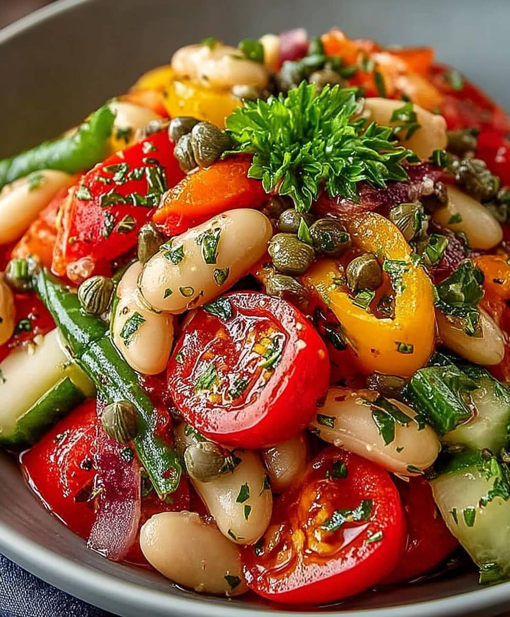 Gerösteter Paprika Bohnensalat Kapern