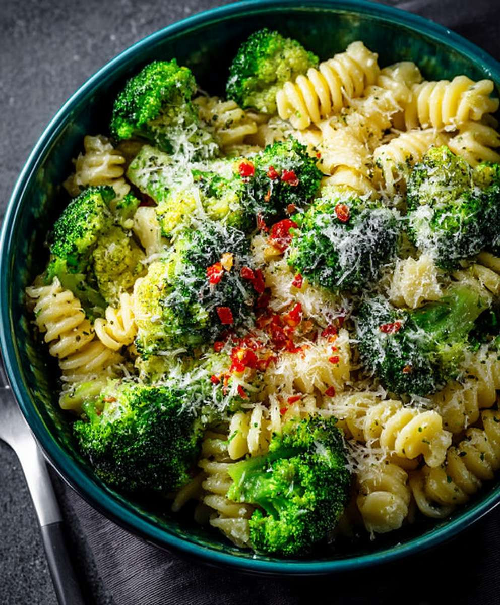 Brokkoli Pasta Chili Parmesan