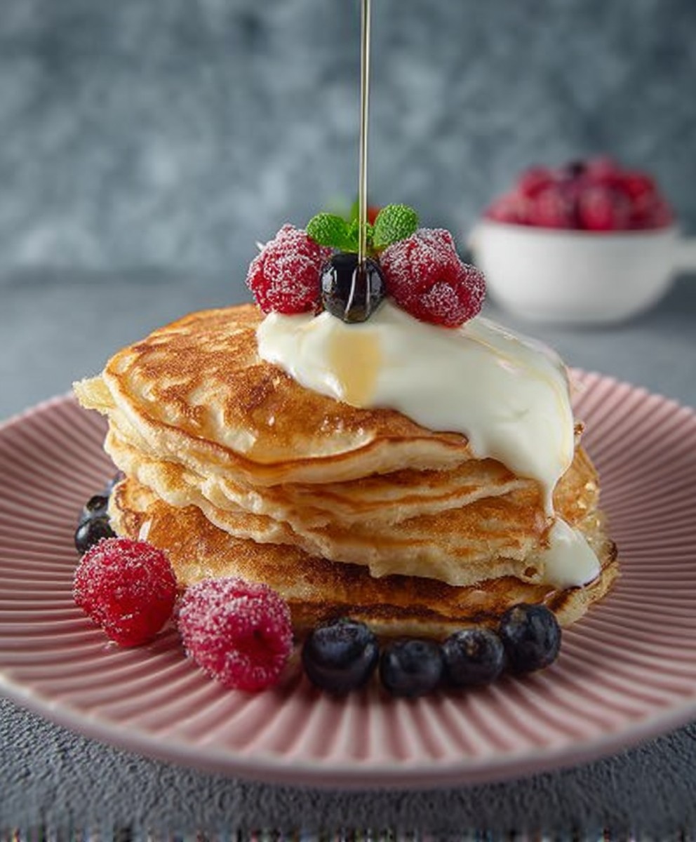 Gesunde Joghurt Pancakes Beerenmus
