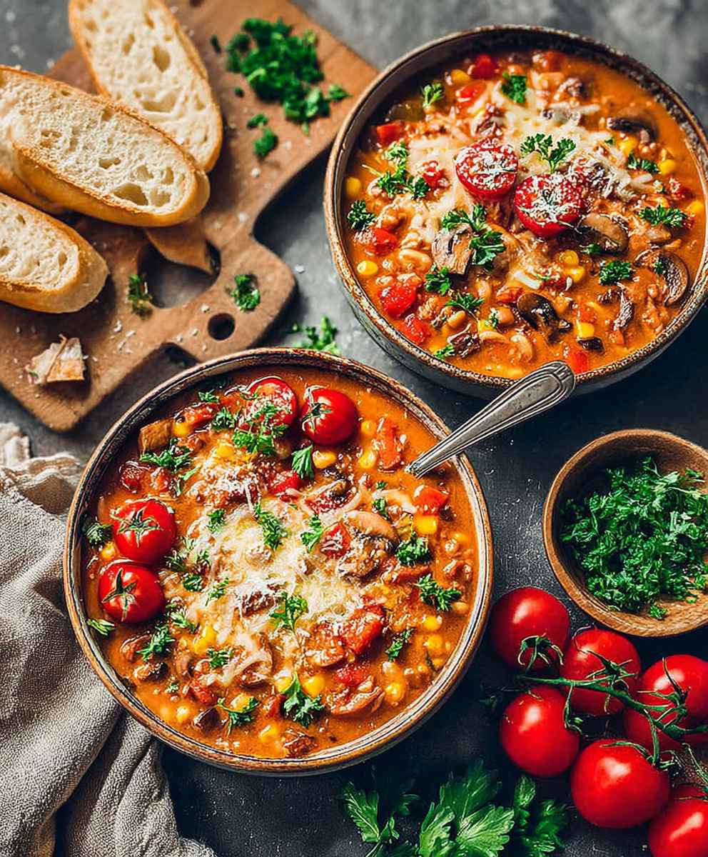 Vegane Pizzasuppe schnelles Rezept