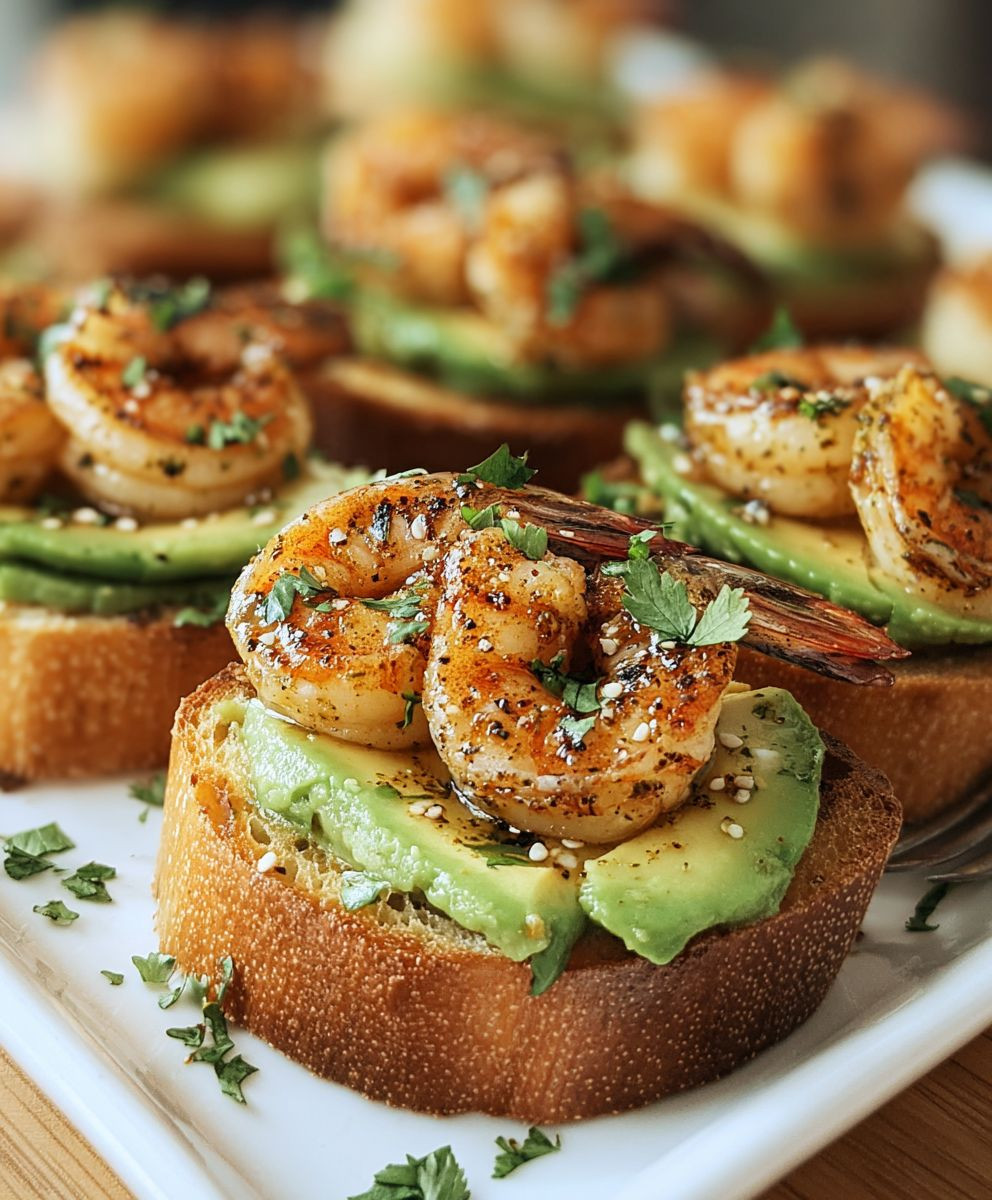Knoblauch Garnelen Crostini mit Avocado
