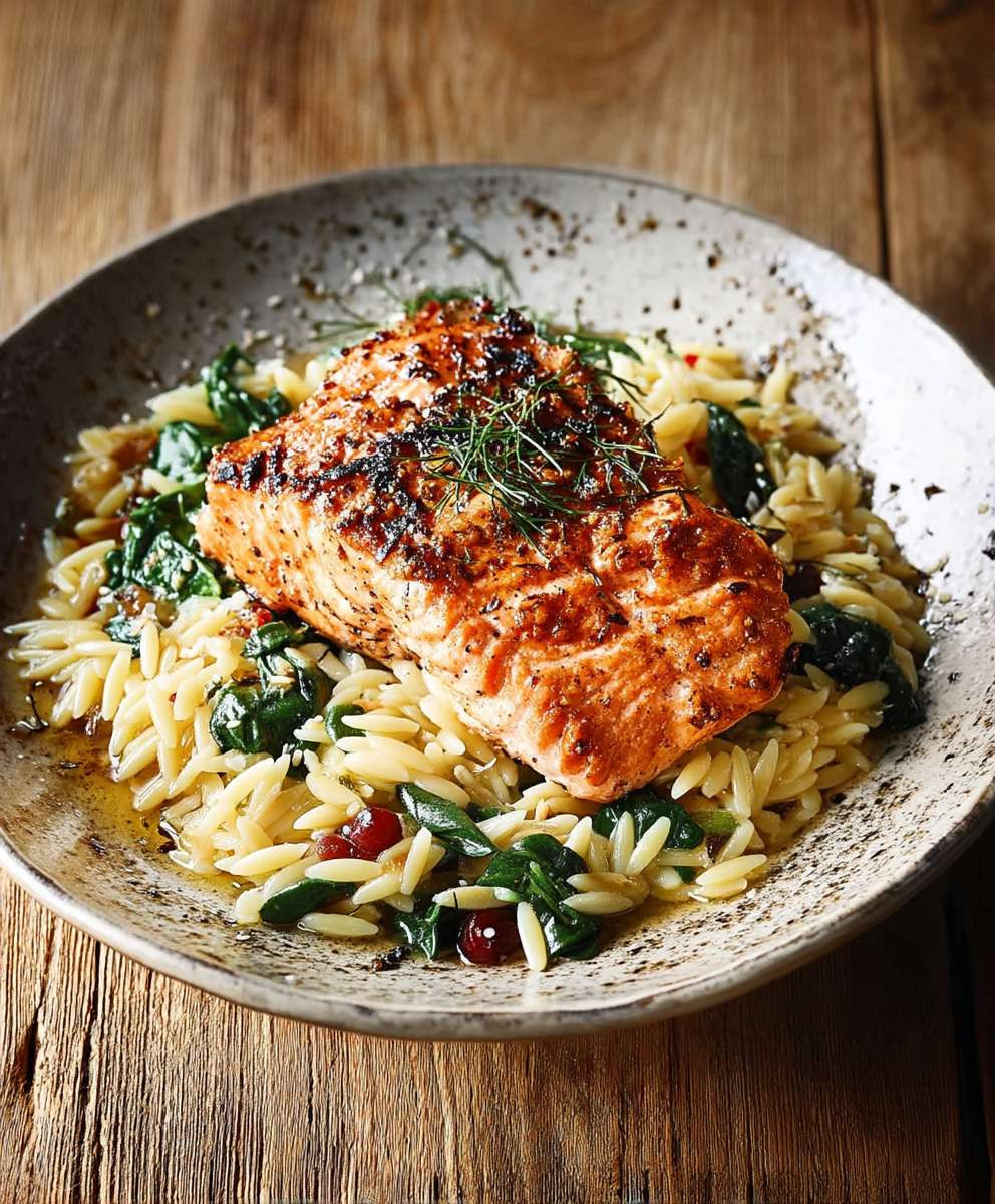Lachs mit Zitronen Orzo