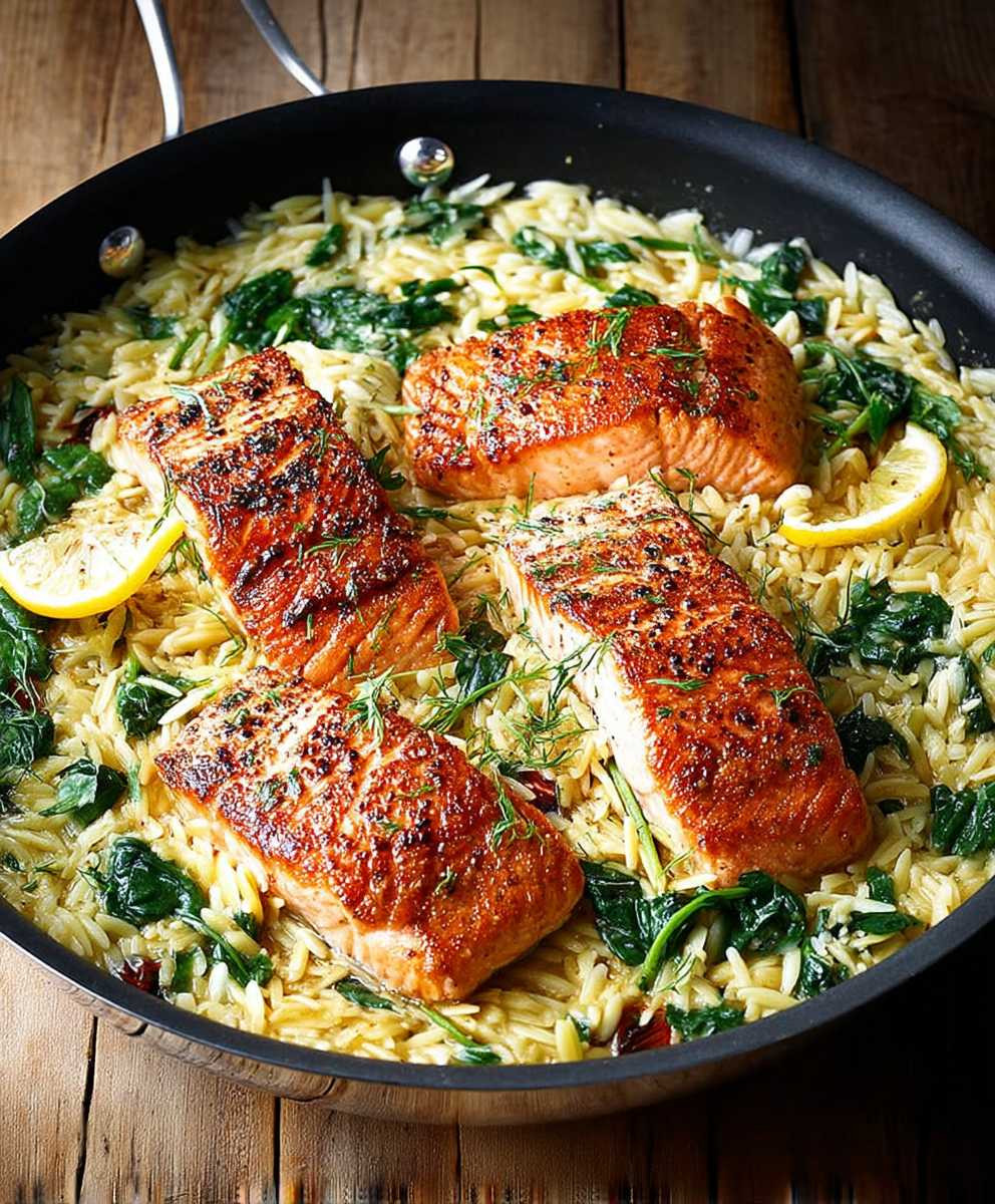 Lachs mit Zitronen Orzo