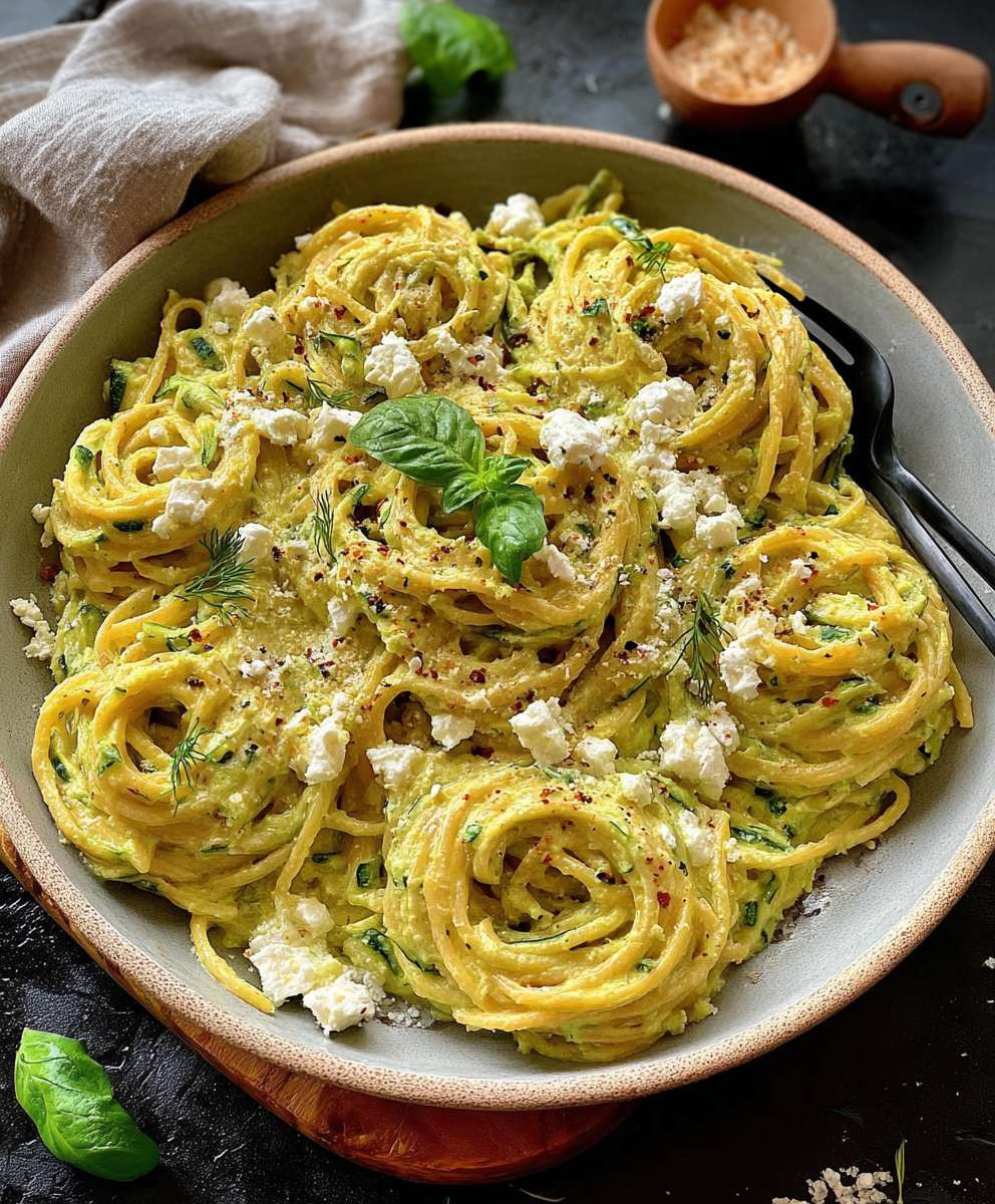 Zucchini Pasta mit Feta