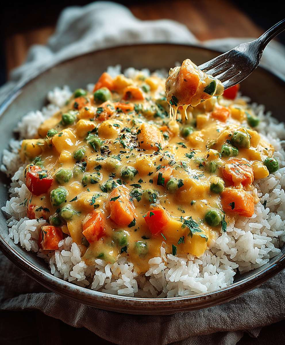 Reis Gemüse Frischkäse Sauce
