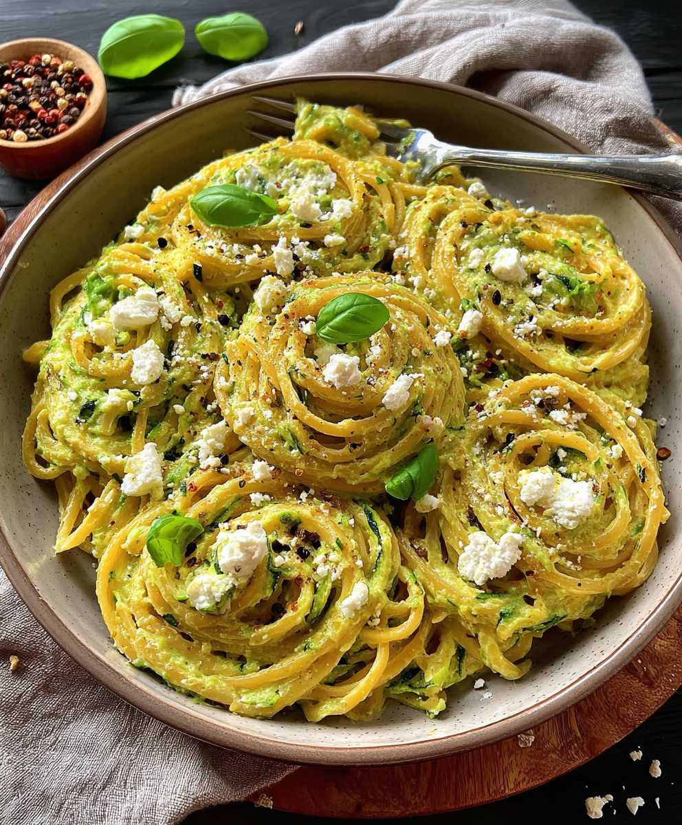 Zucchini Pasta mit Feta