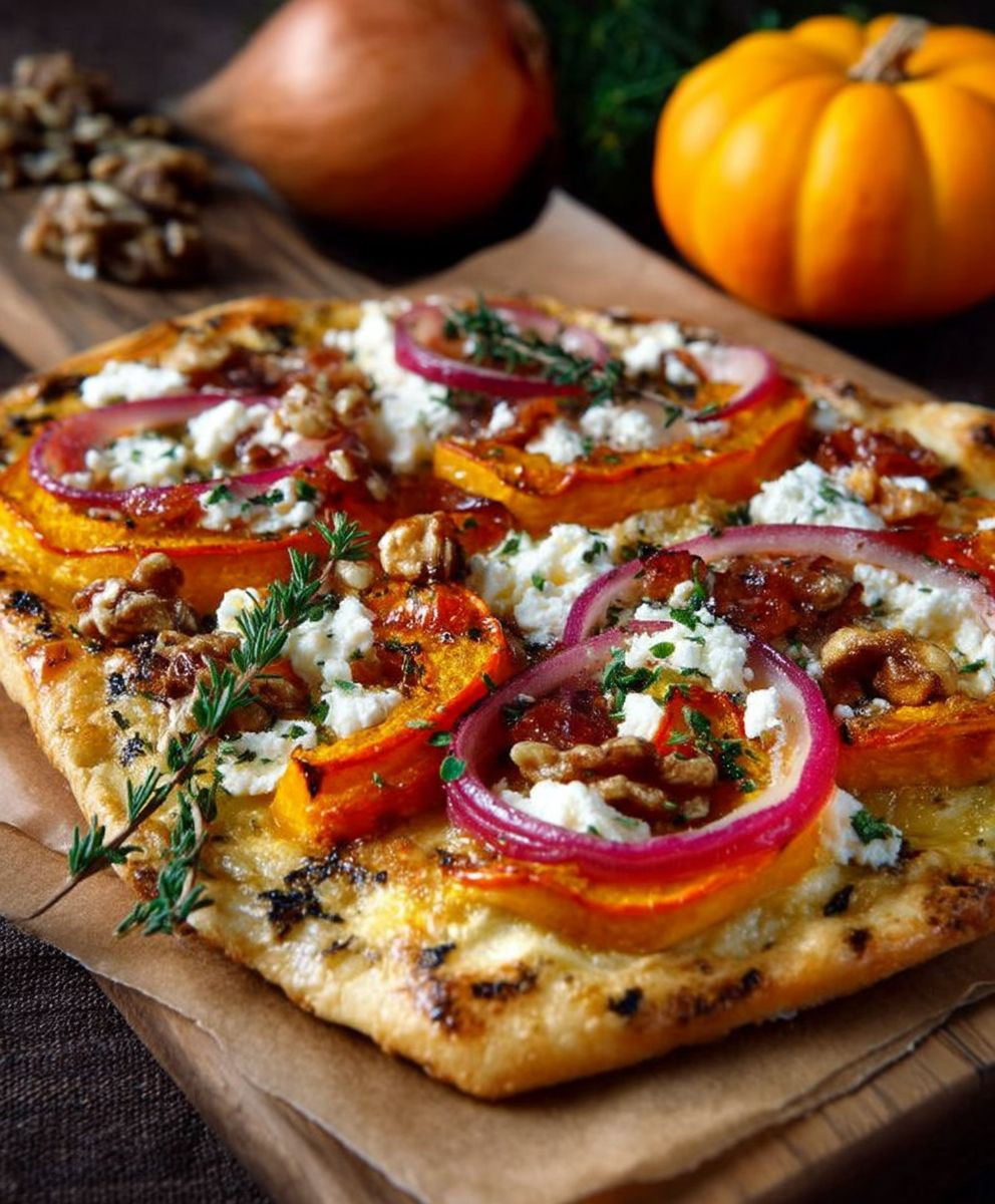 Kürbis Flammkuchen Feta