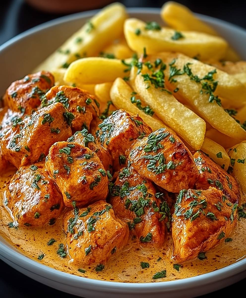 Butter Chicken Knoblauchsauce Pommes