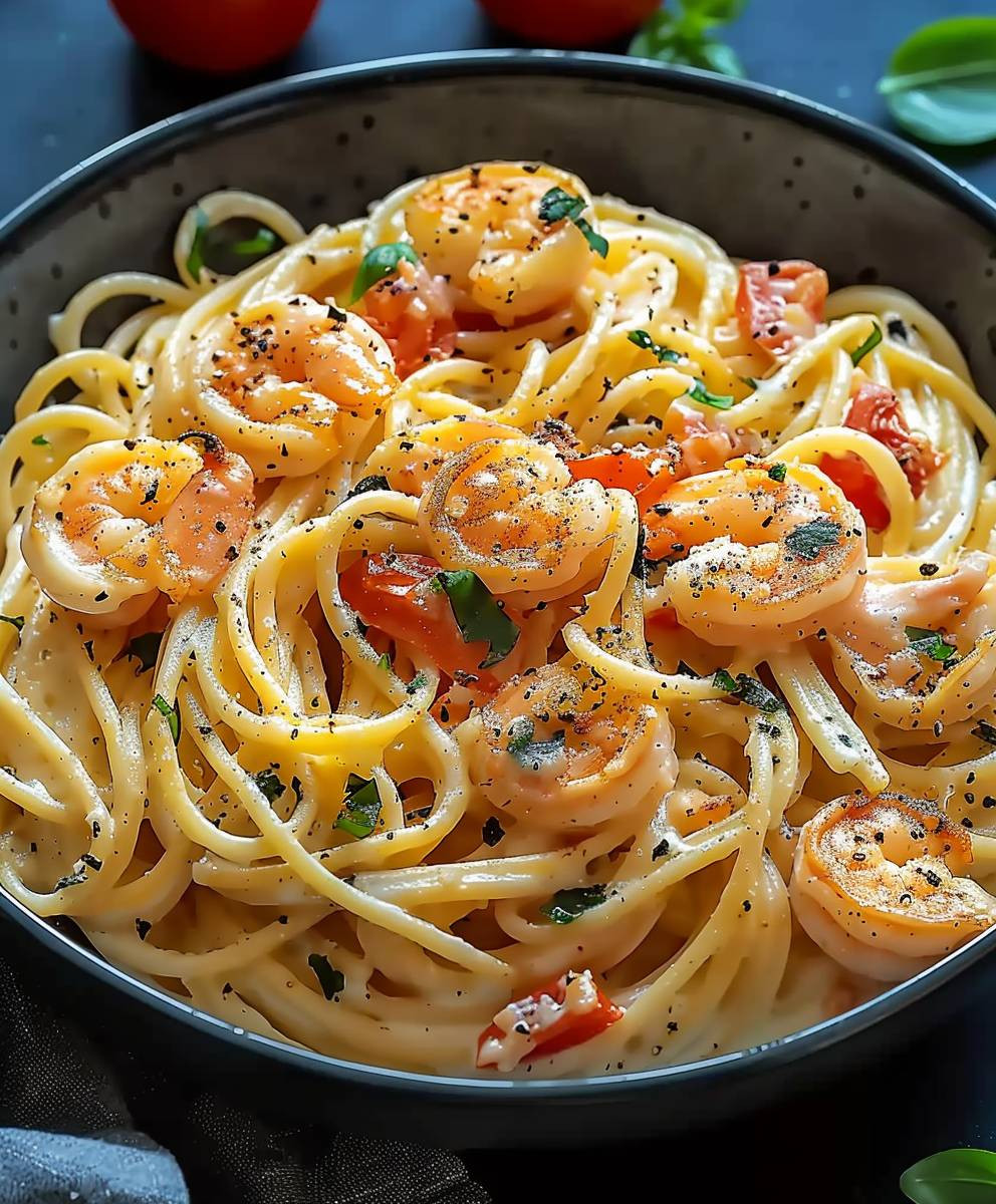 Spaghetti Garnelen Frischkäsesauce