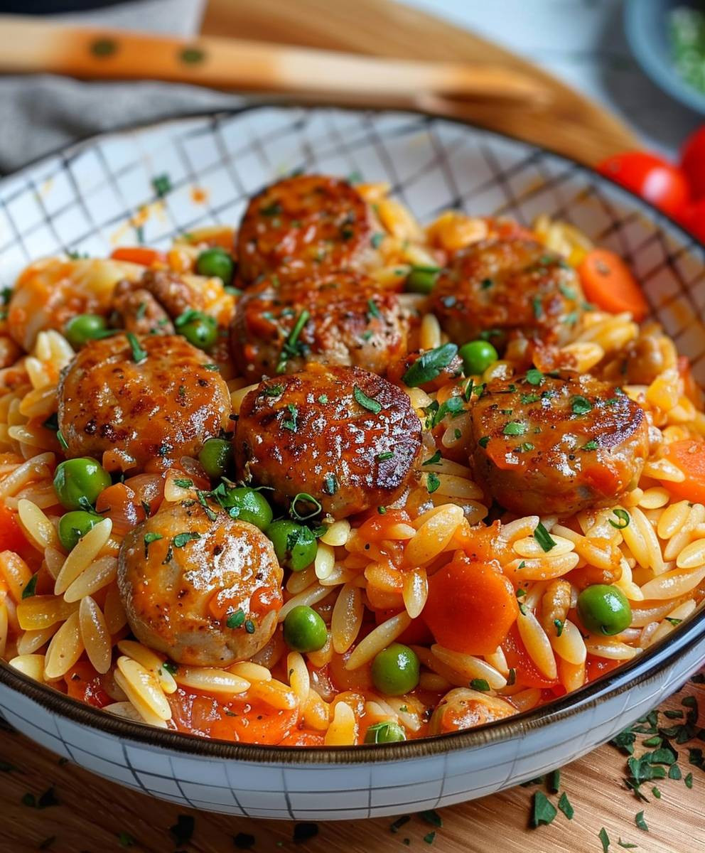 Orzo Pfanne mit Hackbällchen