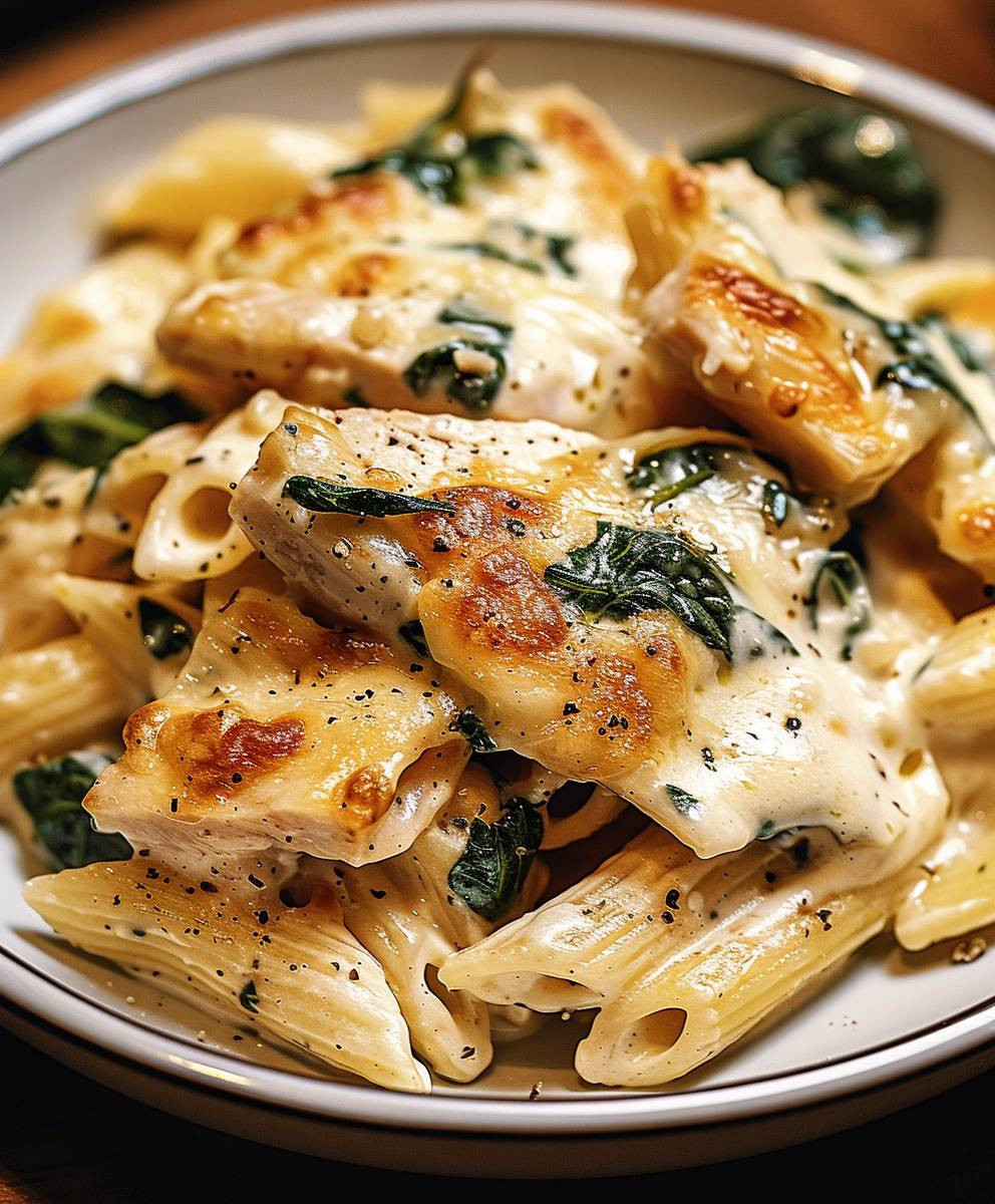 Frischkäse Spinat Hähnchen Pasta