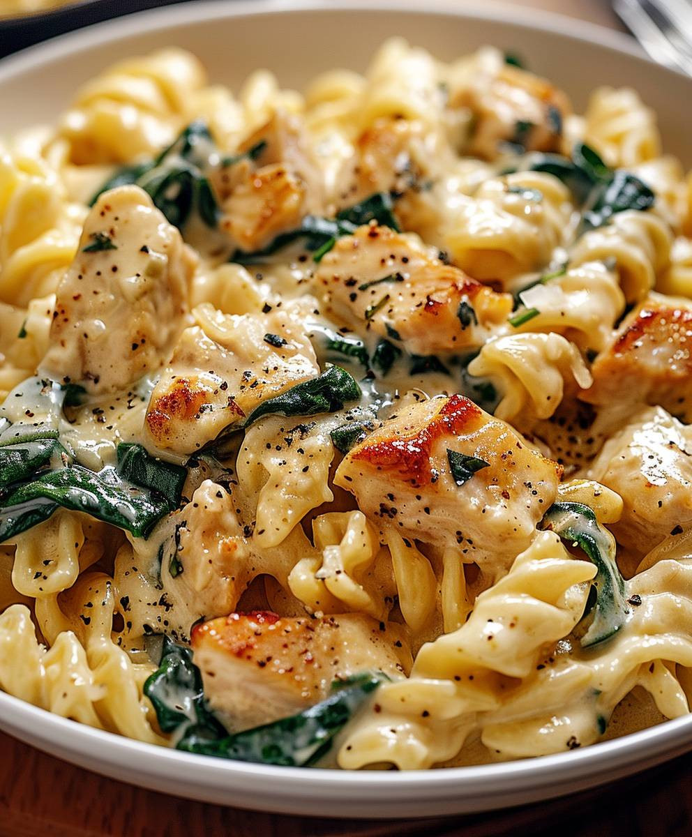 Frischkäse Spinat Hähnchen Pasta