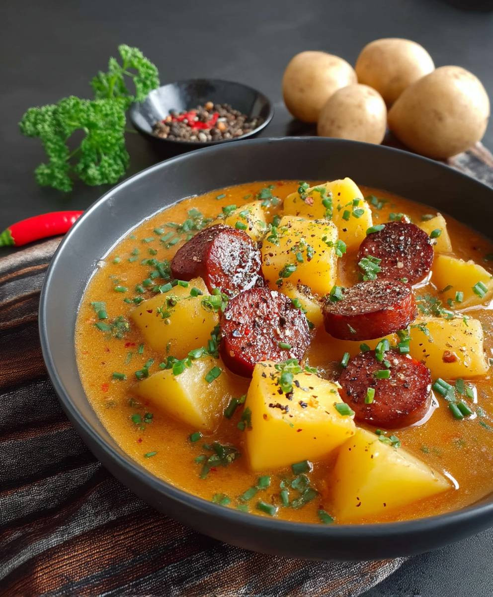 Kartoffelgulasch mit Würstchen