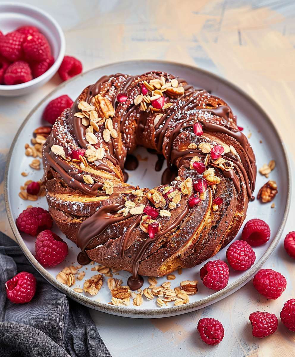 Schoko Hefezopf mit Himbeeren