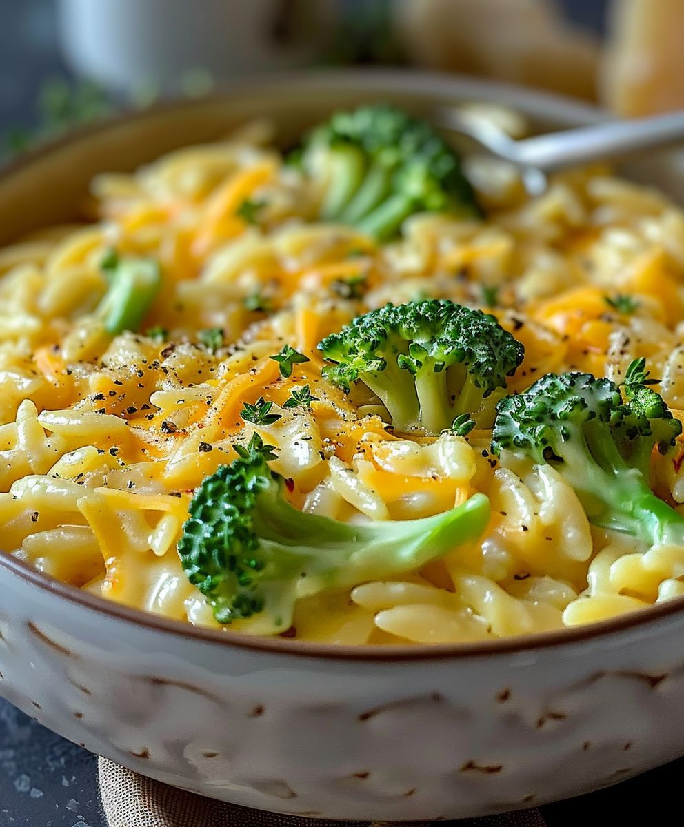 Cremiges Brokkoli Cheddar Orzo