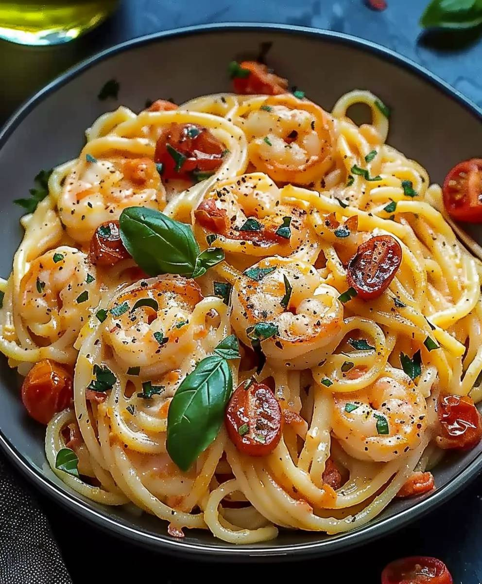 Spaghetti Garnelen Frischkäsesauce