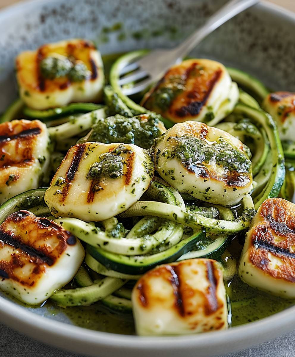 Halloumi Zucchini Pesto Nudeln