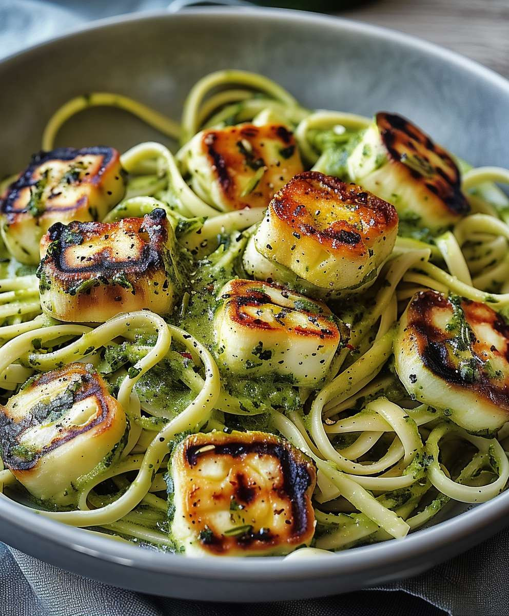 Halloumi Zucchini Pesto Nudeln