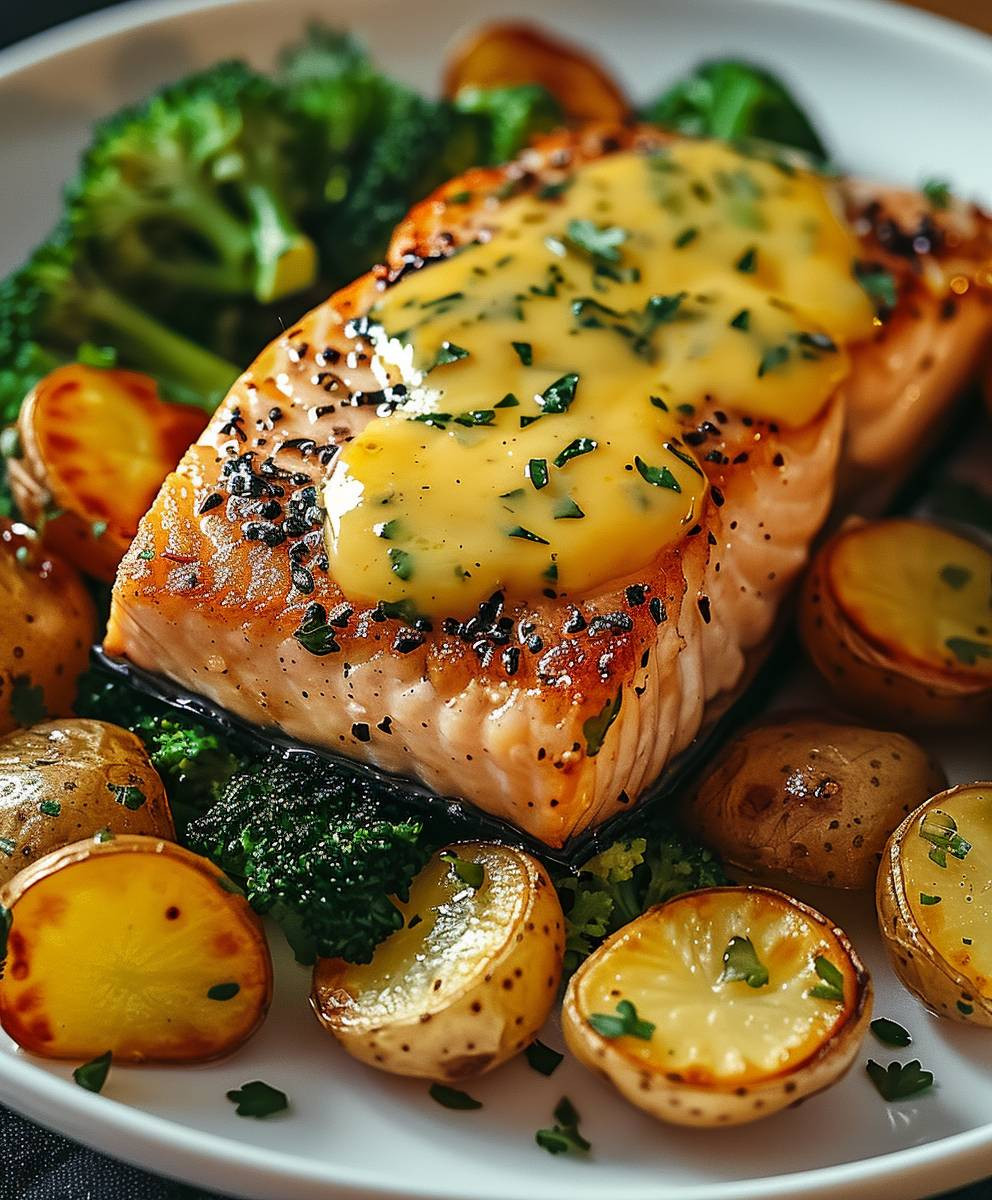 Zitronenbutterlachs Kartoffeln Brokkoli