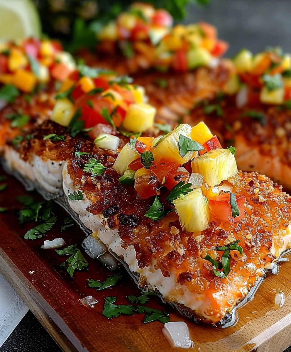 Knuspriger Kokos-Lachs mit fruchtiger Ananas-Salsa