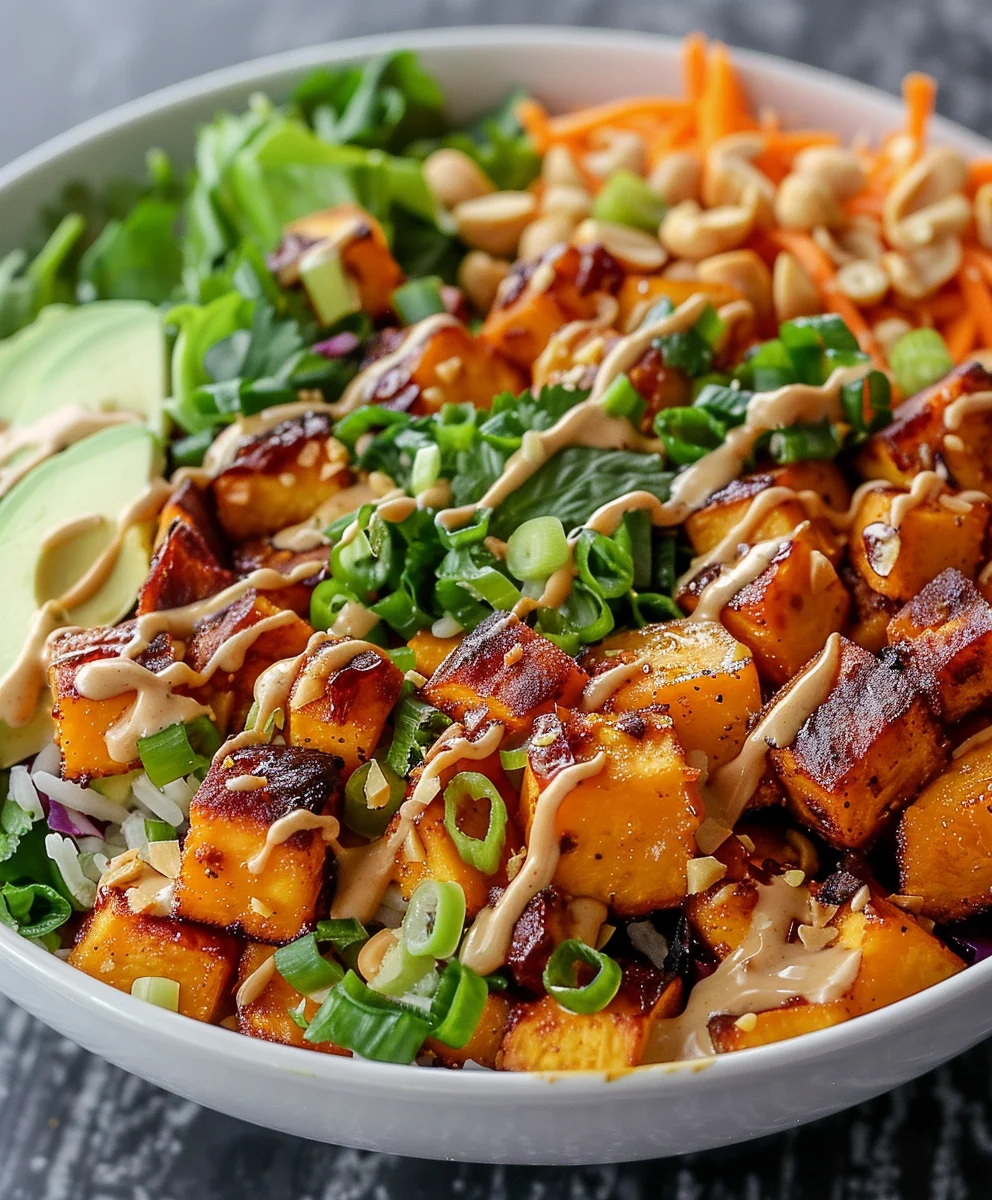 Köstliche Thai Erdnuss Süßkartoffel Buddha Bowl Rezept