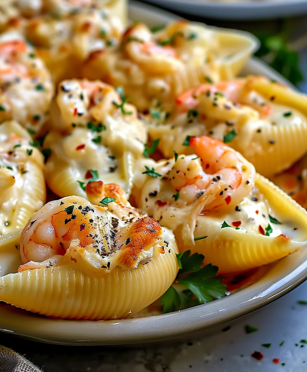 Cremige gefüllte Meeresfrüchte-Muscheln