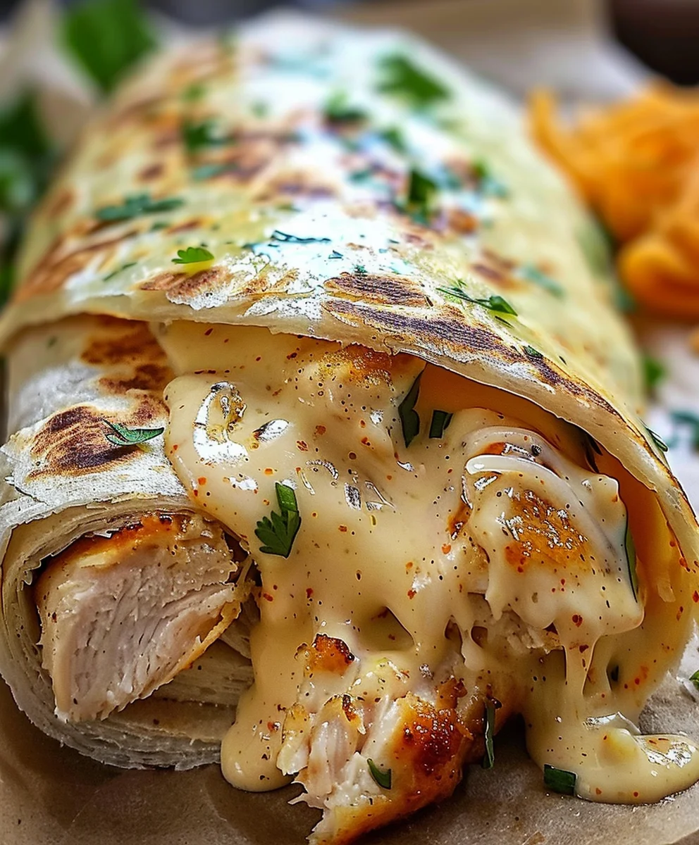 Ooey Gooey Cheesy Garlic Chicken Wraps