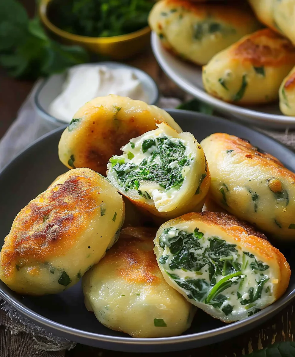 Vegane Kartoffeltaschen mit Spinat-Frischkäse-Füllung