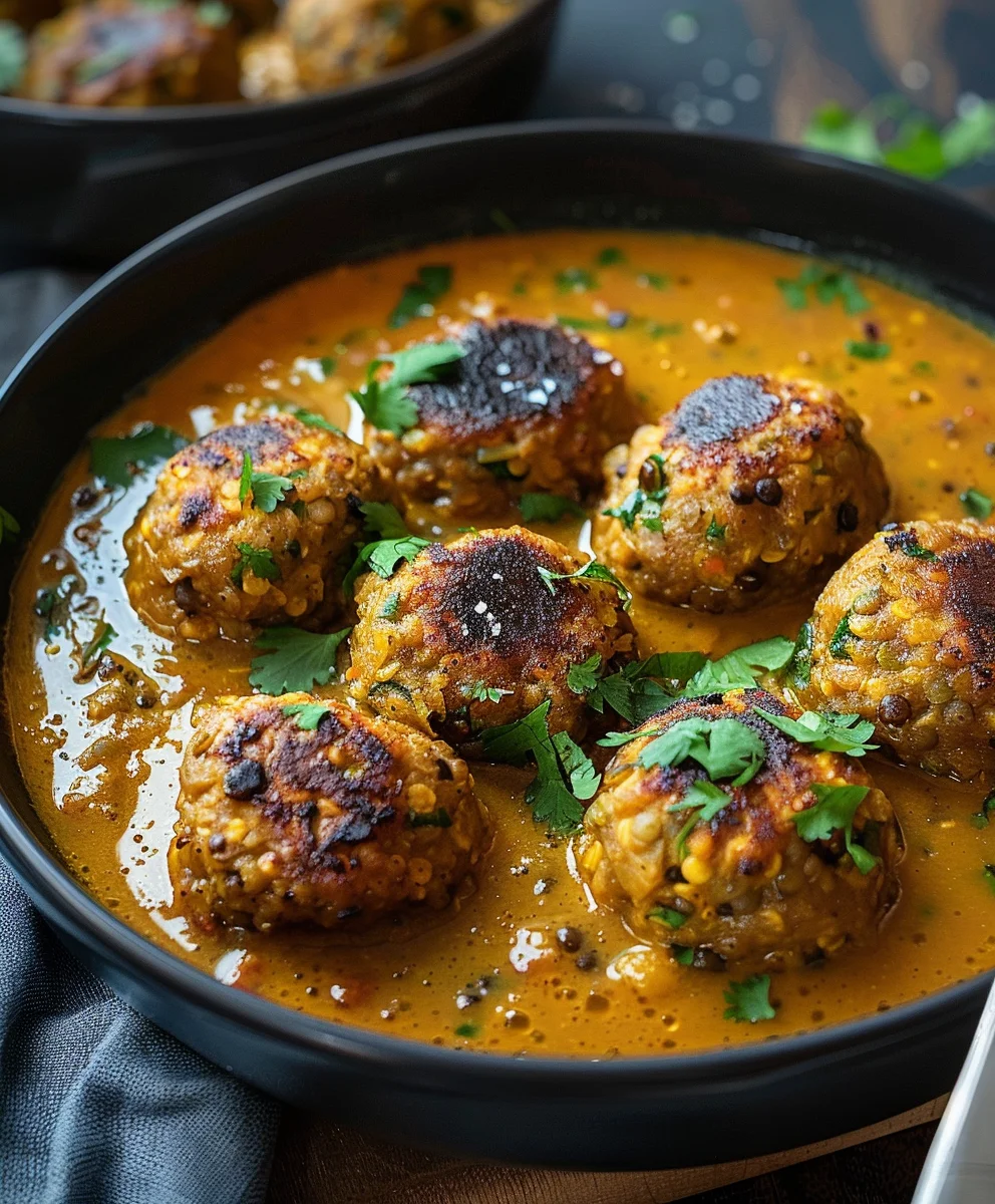 Vegane Linsenknödel in Curry Sauce