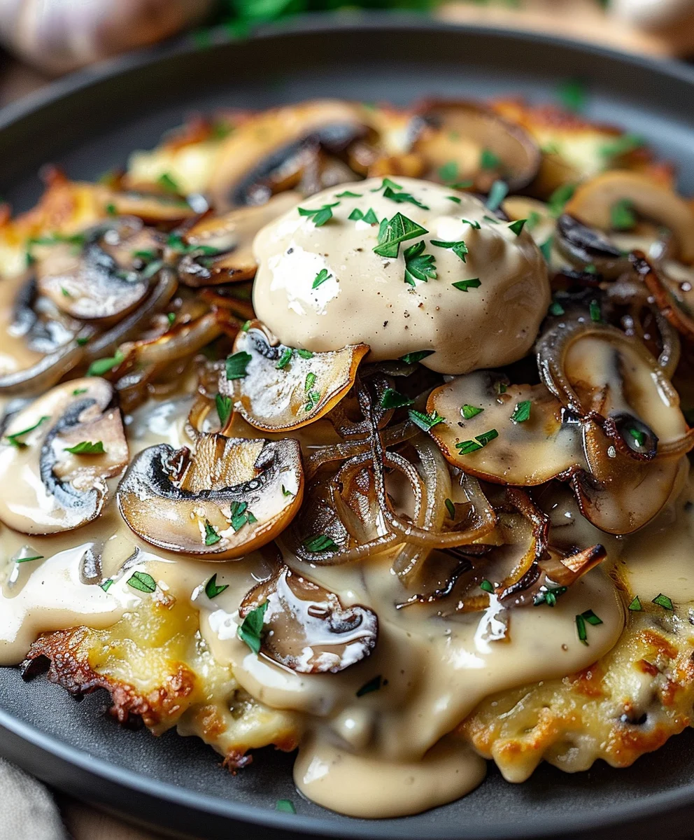 Mozzarella Roesti mit cremiger Pilzrahmsauce – unwiderstehlich!