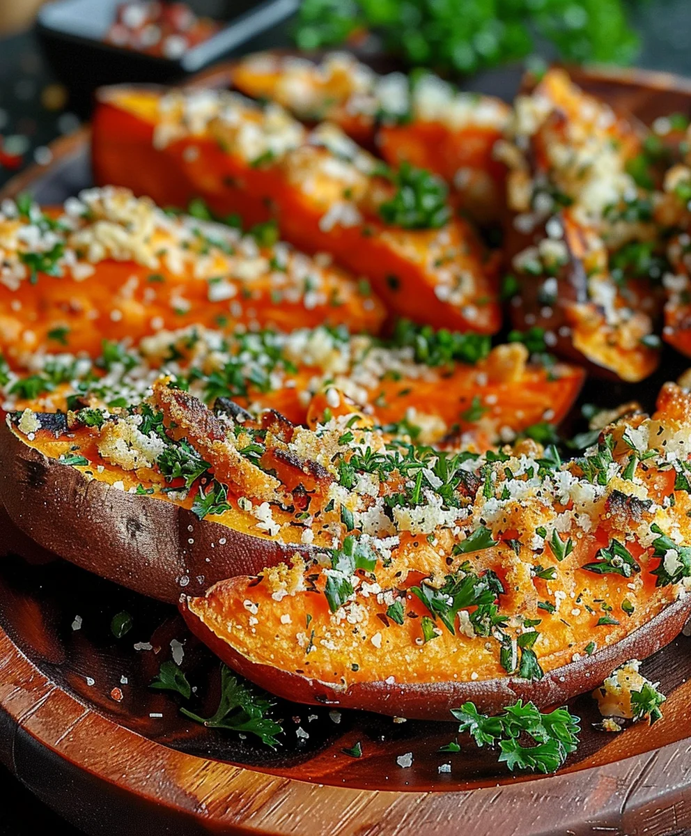 Knoblauch Parmesan Süßkartoffelspalten – Lecker & Gesund