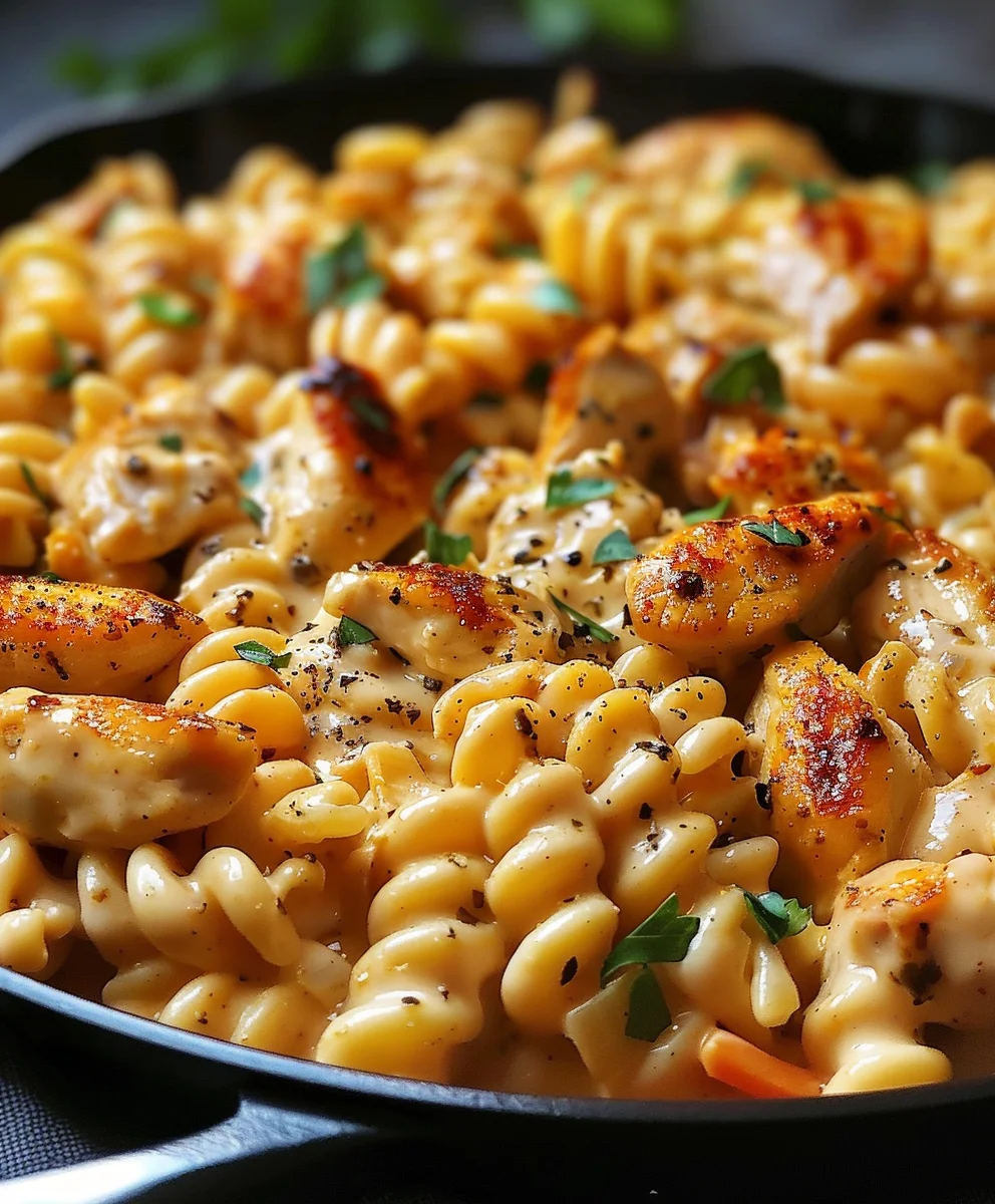 Leckere Käse-Cajun Hähnchen Rotini Pfanne einfach gemacht!