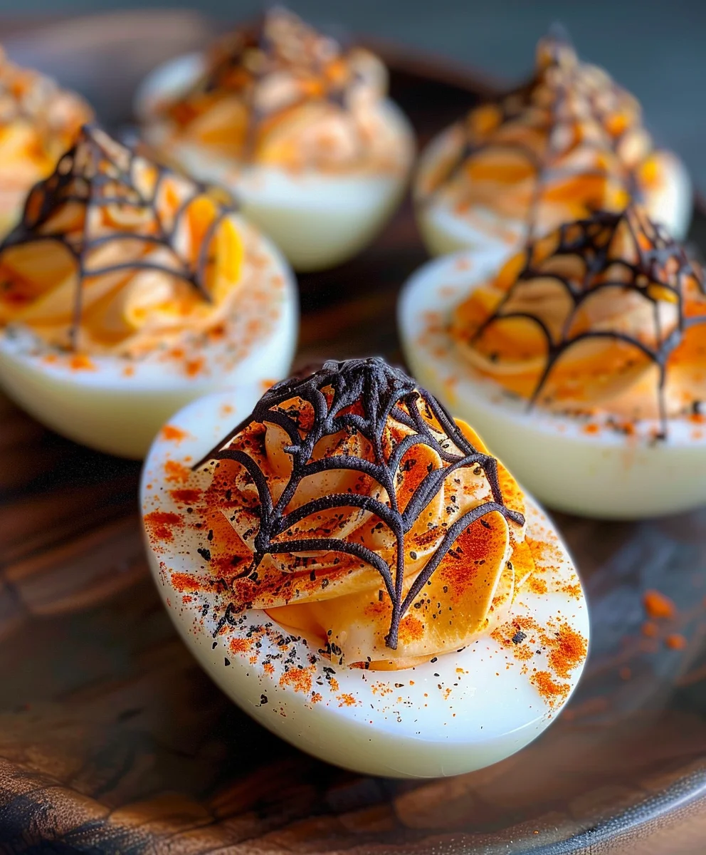 Gruselige Spinnennetz Gefüllte Eier – Halloween Rezept