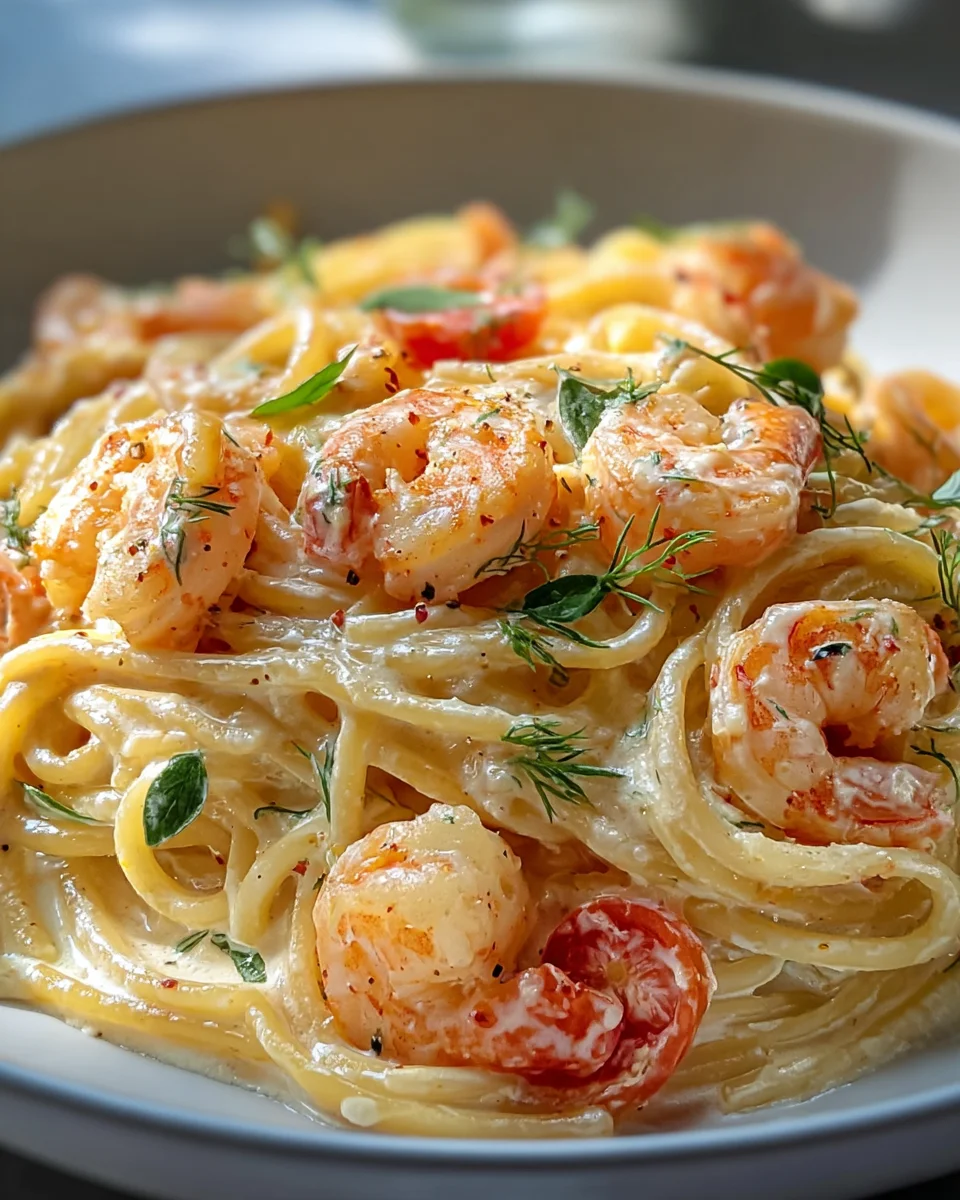 Spaghetti mit Garnelen: Frischkäsesauce, einfach & unwiderstehlich