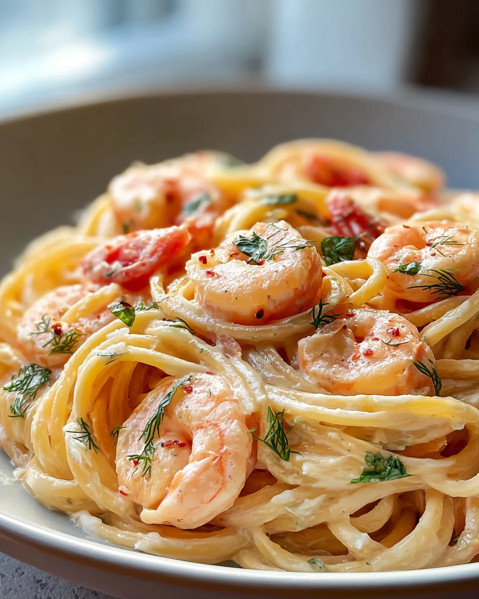 Spaghetti mit Garnelen: Frischkäsesauce, einfach & unwiderstehlich