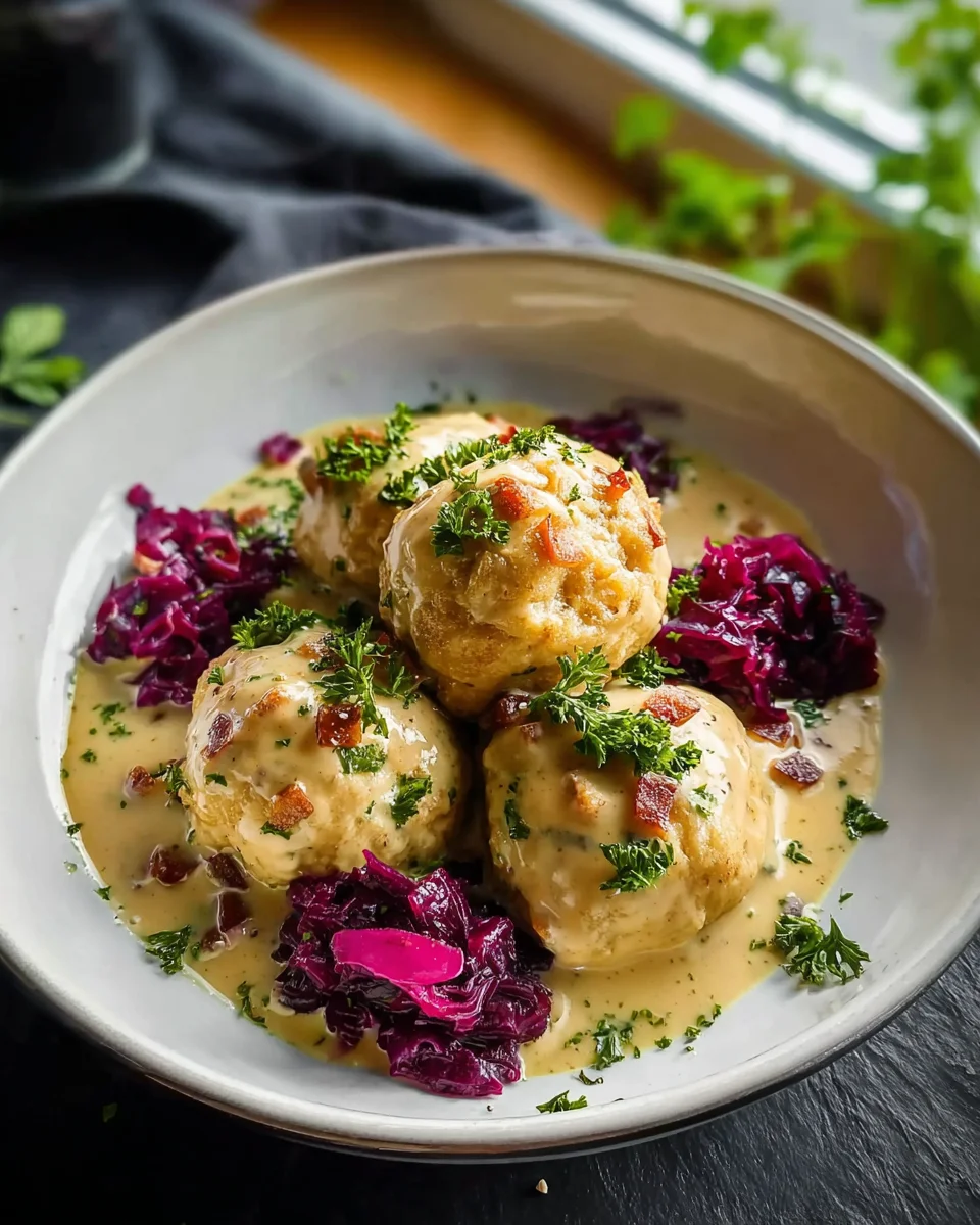 Ultimative Brezenknödel: Rotkohl & Rinderspeck-Sahnesauce