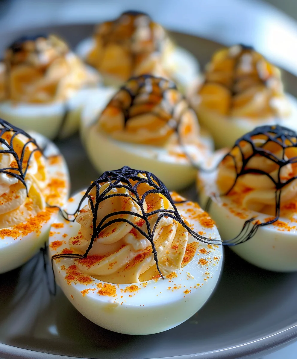 Gruselige Spinnennetz Gefüllte Eier – Halloween Rezept