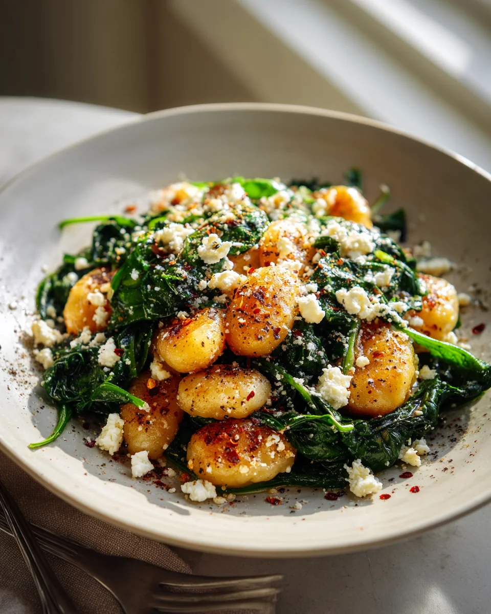 Knusprige Gnocchi mit Spinat & Feta: Dein einfaches Abendessen!