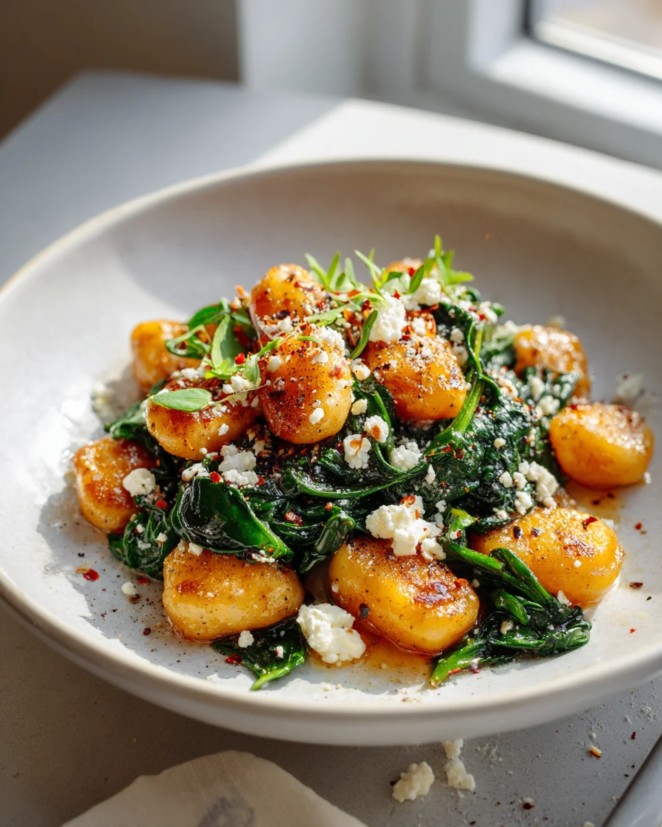 Knusprige Gnocchi mit Spinat & Feta: Dein einfaches Abendessen!