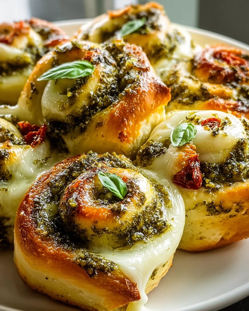 Köstliche Pizzaschnecken mit Pesto & Mozzarella selbst backen.