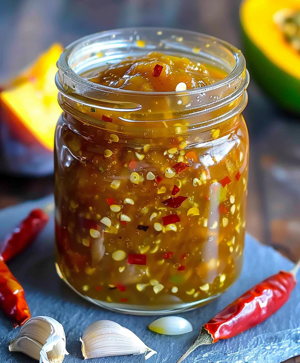 Süß-scharfe Mango Habanero Honig Knoblauch Soße: Ein Muss!