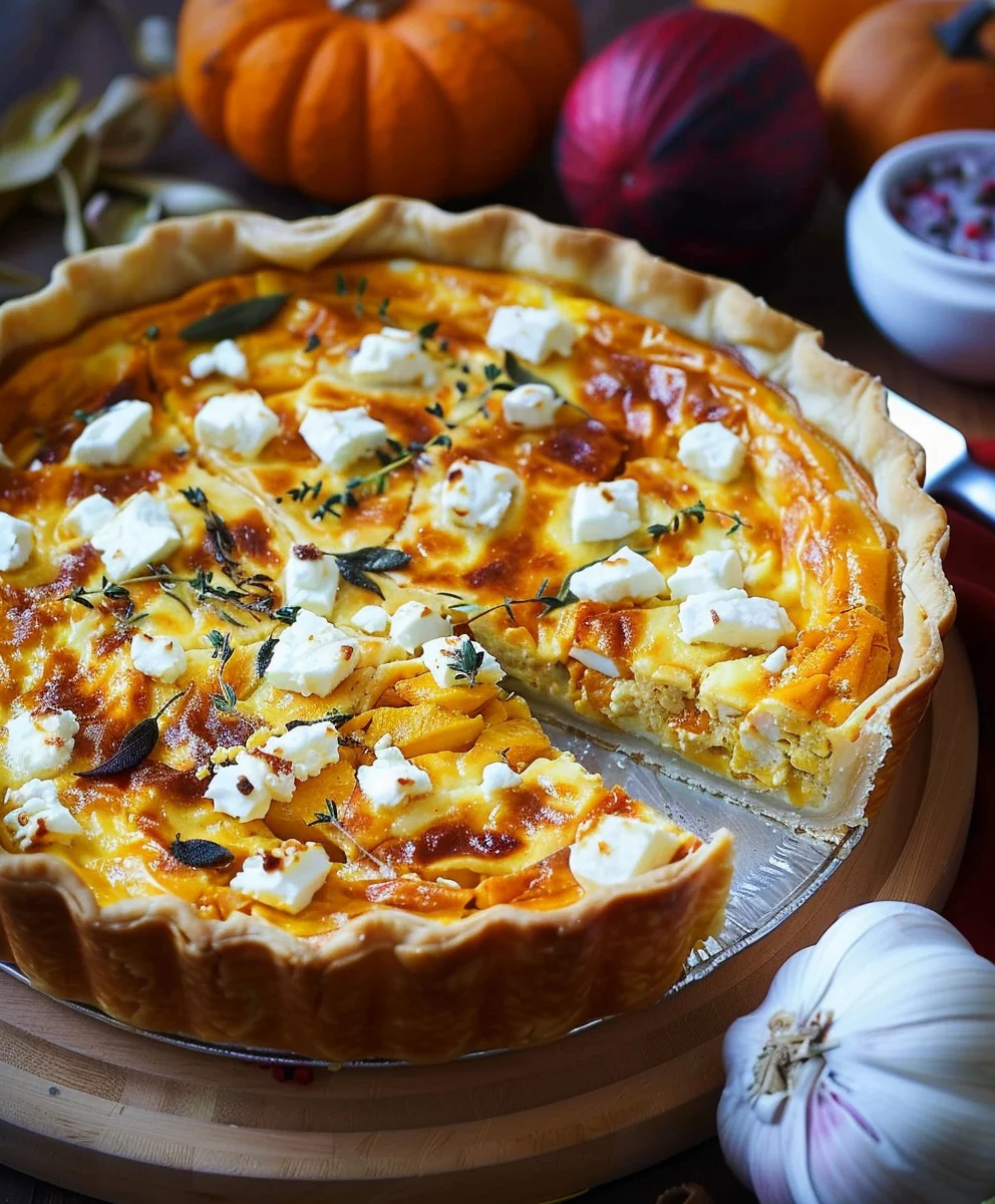 Einfache Kürbis-Feta-Quiche für Herbstgenuss