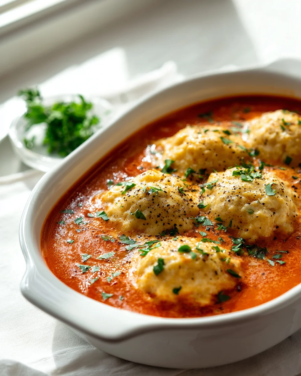 Beste Cremige Tomatensuppe mit Cheddar Bay Dumplings
