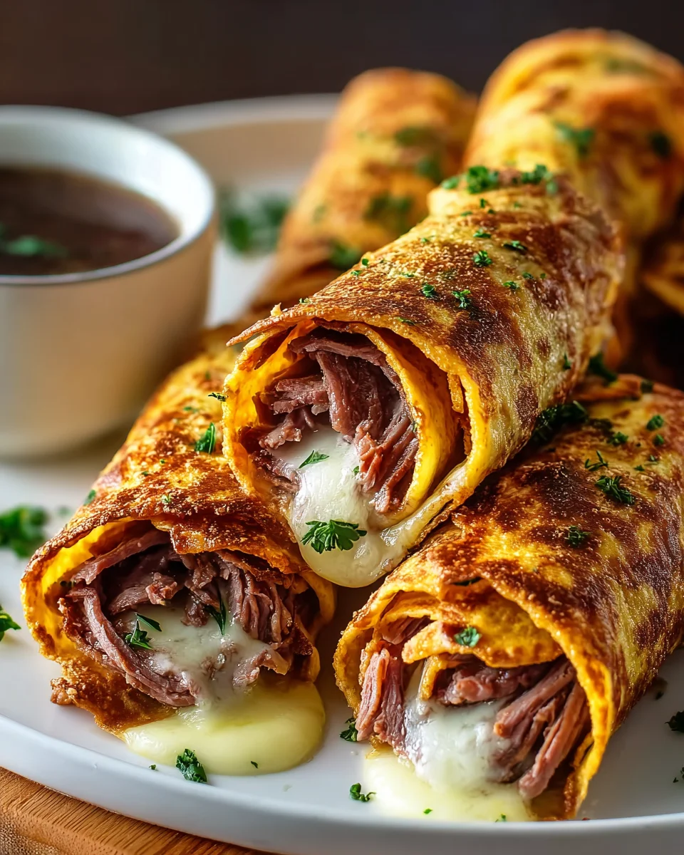 Herzhafte French Dip Tortilla Roll Ups mit zartem Rindfleisch